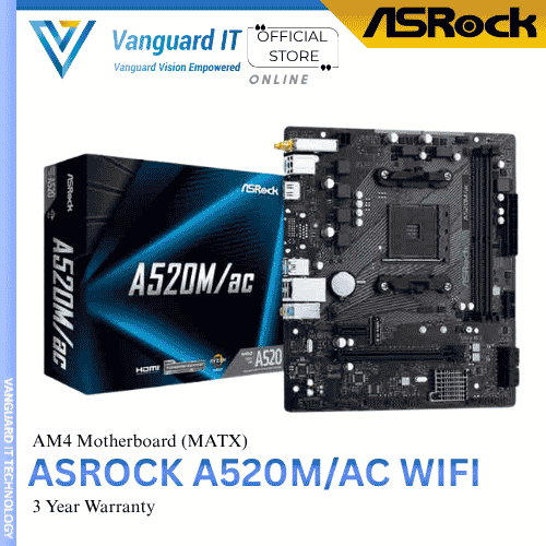 ASROCK A520M/AC WIFI | mATX Motherboard | AM4