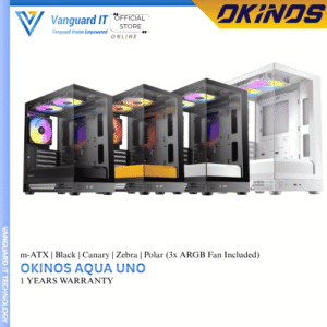 OKINOS Aqua Uno [ Black | Zebra | Canary | Polar] mATX (3x ARGB Fan Included)