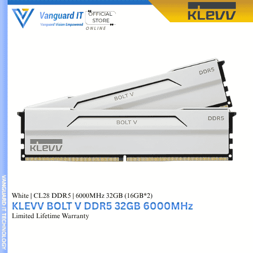 KLEVV BOLT V 6000 CL28 32GB (16GBx2) Gaming Memory - BLACK / WHITE