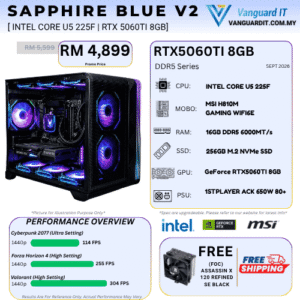 SAPPHIRE BLUE V2 [Intel Core U5 225F | RTX 5060Ti 8GB]