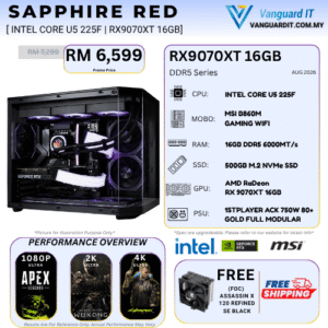 SAPPHIRE RED [Intel Core U5 225F | RX 9070XT 16GB ]