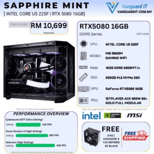 SAPPHIRE MINT [Intel Core U5 225F | RTX 5080 16GB]