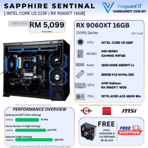 SAPPHIRE SENTINAL [Intel Core U5 225F | RX 9060XT 16GB ]